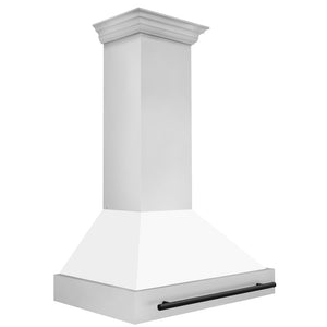 ZLINE Autograph Edition 36 in. Stainless Steel Range Hood with White Matte Shell and Matte Black Handle (8654STZ-WM36-MB) side.