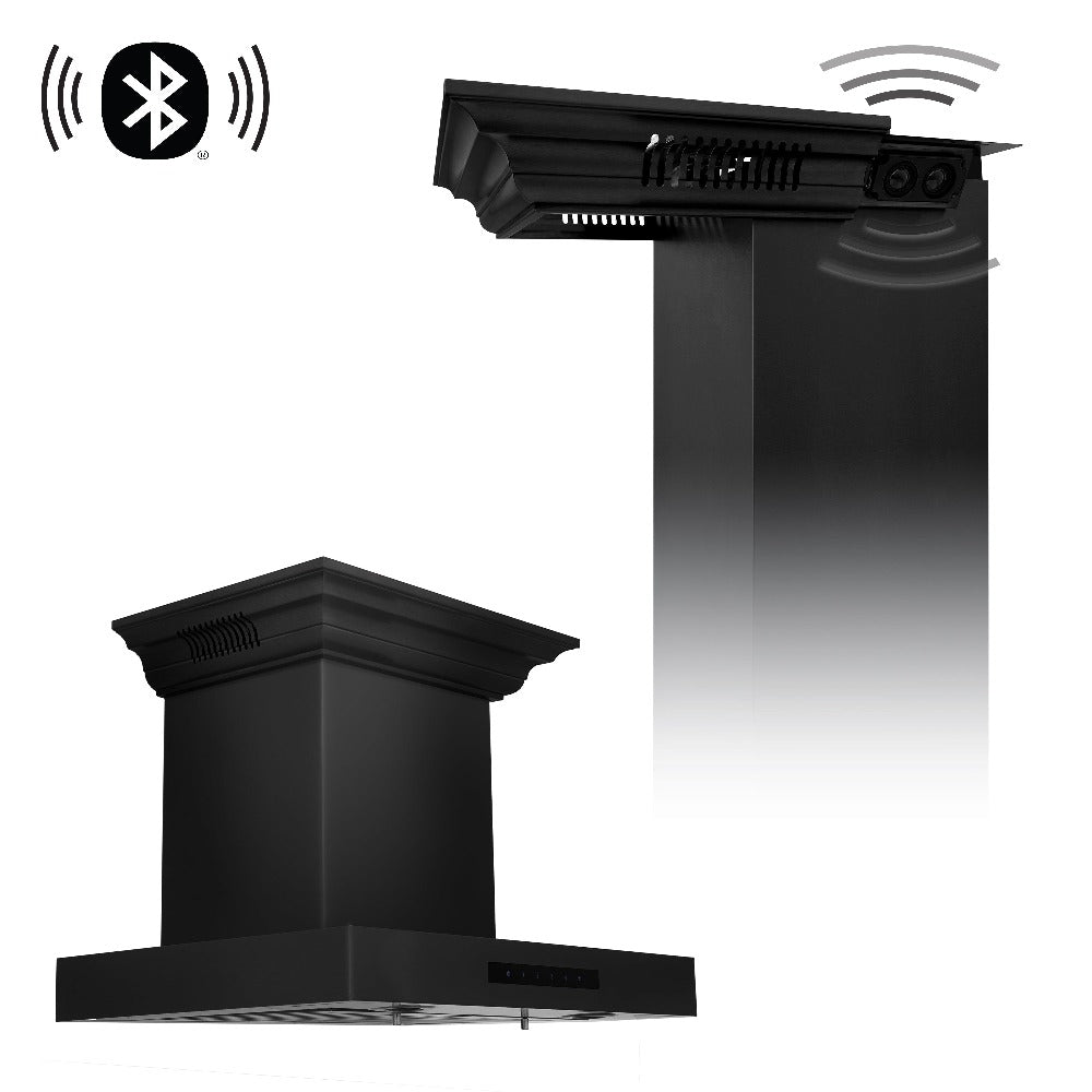 ZLINE Wall Mount Range Hood in Black Stainless Steel with Built-in ZLINE CrownSound Bluetooth Speakers (BSKENCRN-BT)