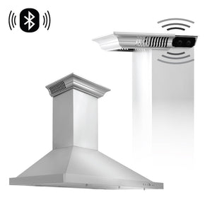 ZLINE 36 in. CrownSound™ Ducted Vent Wall Mount Range Hood in Stainless Steel with Built-in Bluetooth Speakers (KBCRN-BT-36)