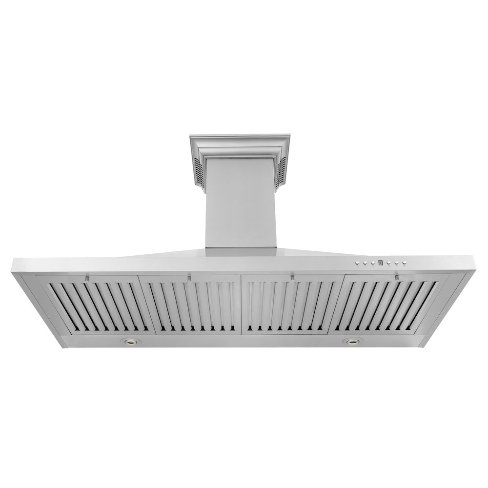 ZLINE 42 in. CrownSound™ Ducted Vent Wall Mount Range Hood in Stainless Steel with Built-in Bluetooth Speakers (KBCRN-BT-42) front, under.