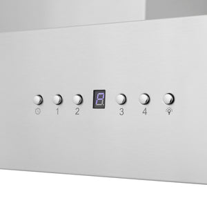 ZLINE 30 in. Convertible Professional Wall Mount Range Hood in Stainless Steel (KECOM-30) buttons and display.
