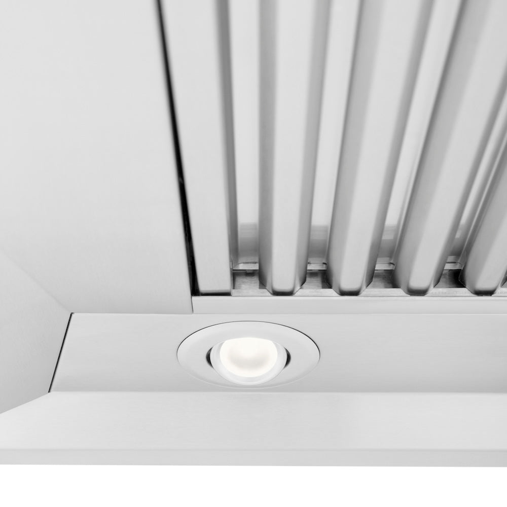 ZLINE 30 in. Convertible Professional Wall Mount Range Hood in Stainless Steel (KECOM-30) built-in lighting.