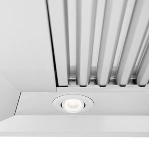 ZLINE 30 in. Convertible Professional Wall Mount Range Hood in Stainless Steel (KECOM-30) built-in lighting.