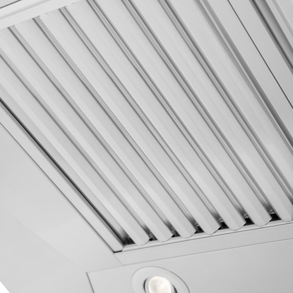 ZLINE 36 in. Ducted Professional Wall Mount Range Hood in Stainless Steel (KECOM-36) stainless steel baffle filters.