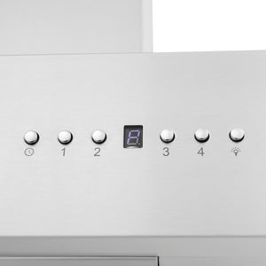 ZLINE 36 in. Ducted Professional Wall Mount Range Hood in Stainless Steel (KECOM-36) buttons and display.