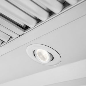 ZLINE 48 in. Ducted Professional Wall Mount Range Hood in Stainless Steel (KECOM-48) built-in lighting.