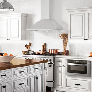 ZLINE 30 in. Convertible Vent Wall Mount Range Hood in Stainless Steel (KF1-30) in a luxury kitchen.