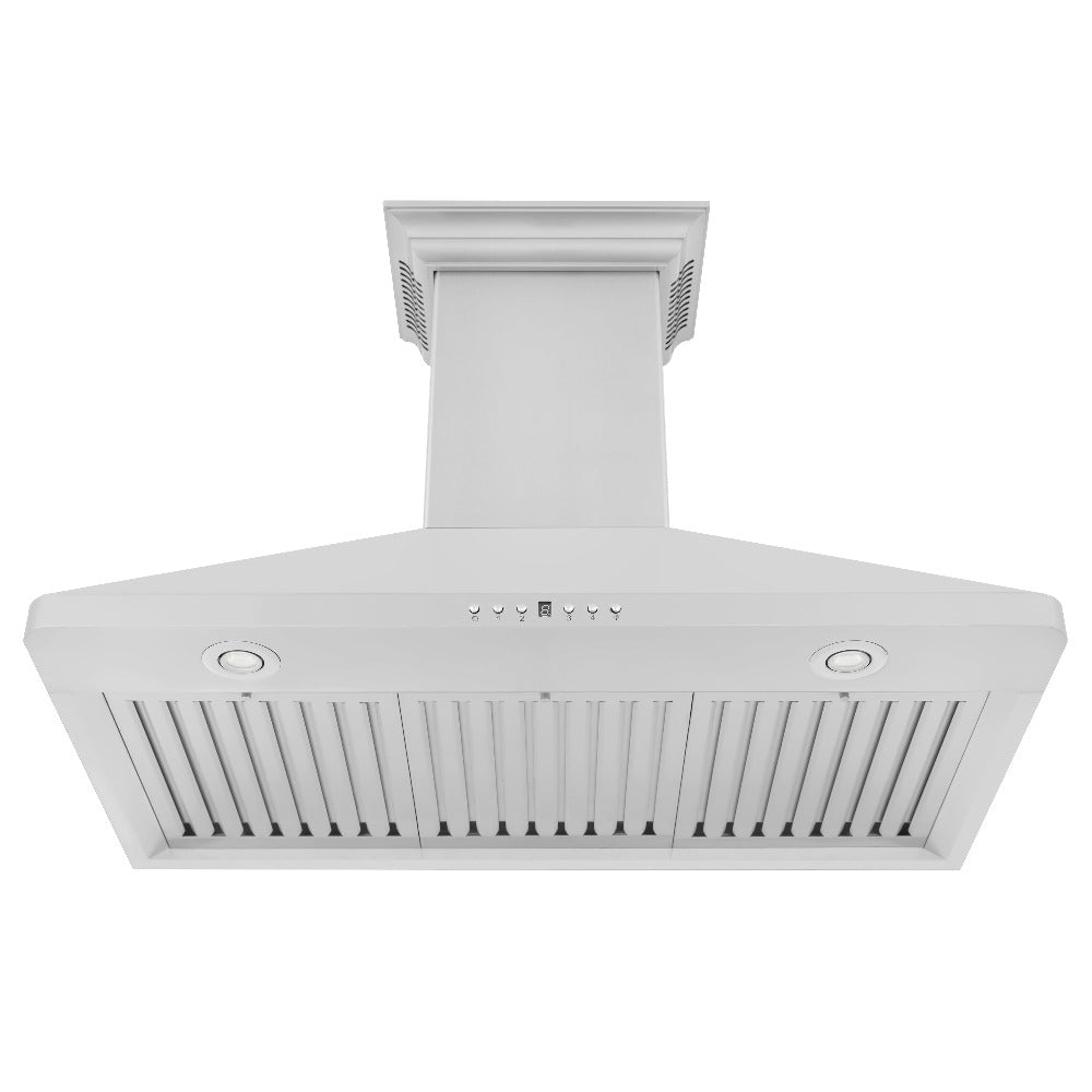 ZLINE 36 in. CrownSound™ Ducted Vent Wall Mount Range Hood in Stainless Steel with Built-in Bluetooth Speakers (KF1CRN-BT-36) under.