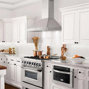 ZLINE 36 in. Convertible Vent Wall Mount Range Hood in Stainless Steel (KF2-36) in a luxury kitchen.