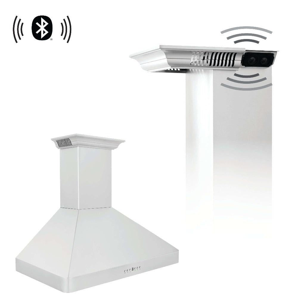 ZLINE 30 in. CrownSound™ Ducted Vent Wall Mount Range Hood in Stainless Steel with Built-in Bluetooth Speakers (KF2CRN-BT-30)