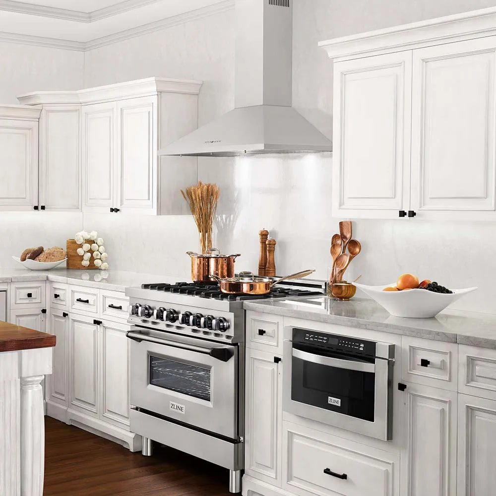 ZLINE 42 in. Convertible Vent Convertible Vent Wall Mount Range Hood in Stainless Steel (KL2-42) in a luxury kitchen.