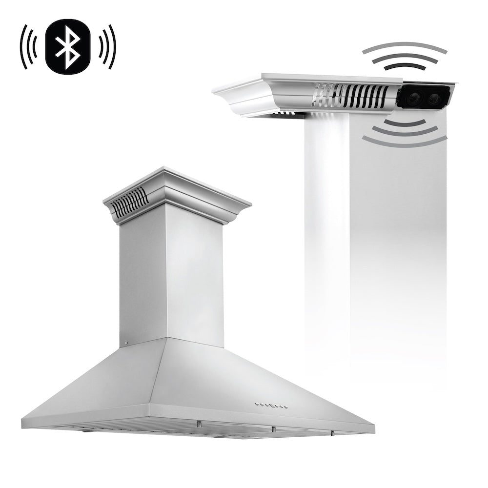 ZLINE 36 in. CrownSound™ Ducted Vent Wall Mount Range Hood in Stainless Steel with Built-in Bluetooth Speakers (KL2CRN-BT-36)