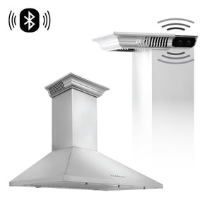 ZLINE 36 in. CrownSound™ Ducted Vent Wall Mount Range Hood in Stainless Steel with Built-in Bluetooth Speakers (KL2CRN-BT-36)