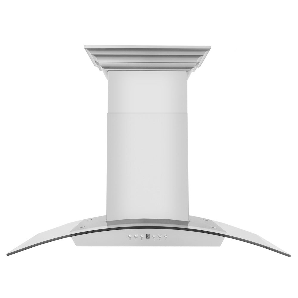 ZLINE 36 in. CrownSound™ Ducted Vent Wall Mount Range Hood in Stainless Steel and Glass with Built-in Bluetooth Speakers (KZCRN-BT-36) front.