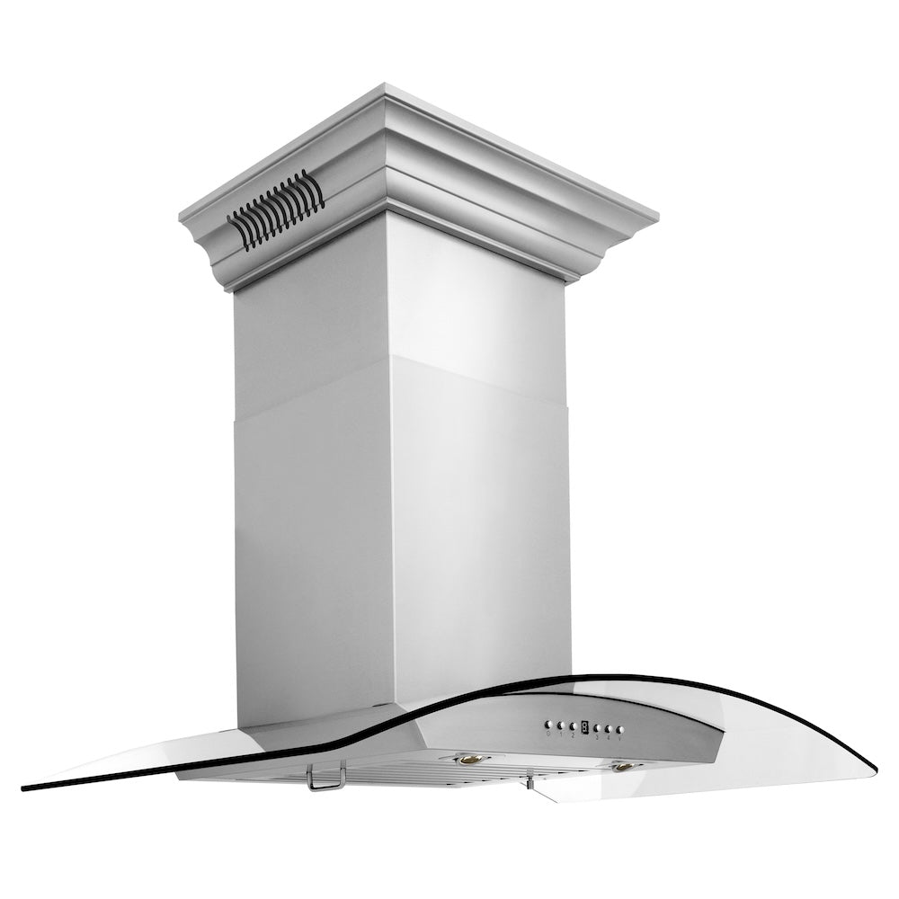 ZLINE 36 in. CrownSound™ Ducted Vent Wall Mount Range Hood in Stainless Steel and Glass with Built-in Bluetooth Speakers (KZCRN-BT-36)