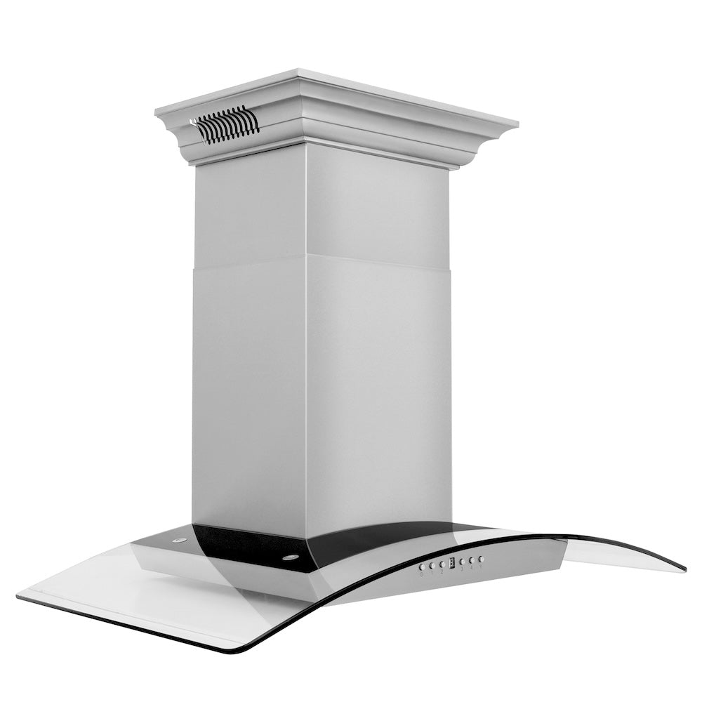 ZLINE 36 in. CrownSound™ Ducted Vent Wall Mount Range Hood in Stainless Steel and Glass with Built-in Bluetooth Speakers (KZCRN-BT-36) side.