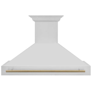ZLINE Autograph Edition 48 in. Stainless Steel Range Hood with Stainless Steel Shell and Champagne Bronze Handle (8654STZ-48-CB) Champagne Bronze, front.