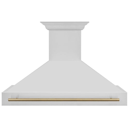 ZLINE Autograph Edition 48 in. Stainless Steel Range Hood with Stainless Steel Shell and Champagne Bronze Handle (8654STZ-48-CB) Champagne Bronze, front.