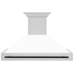 ZLINE Autograph Edition 48 in. Stainless Steel Range Hood with White Matte Shell and Matte Black Handle (8654STZ-WM48-MB) front.