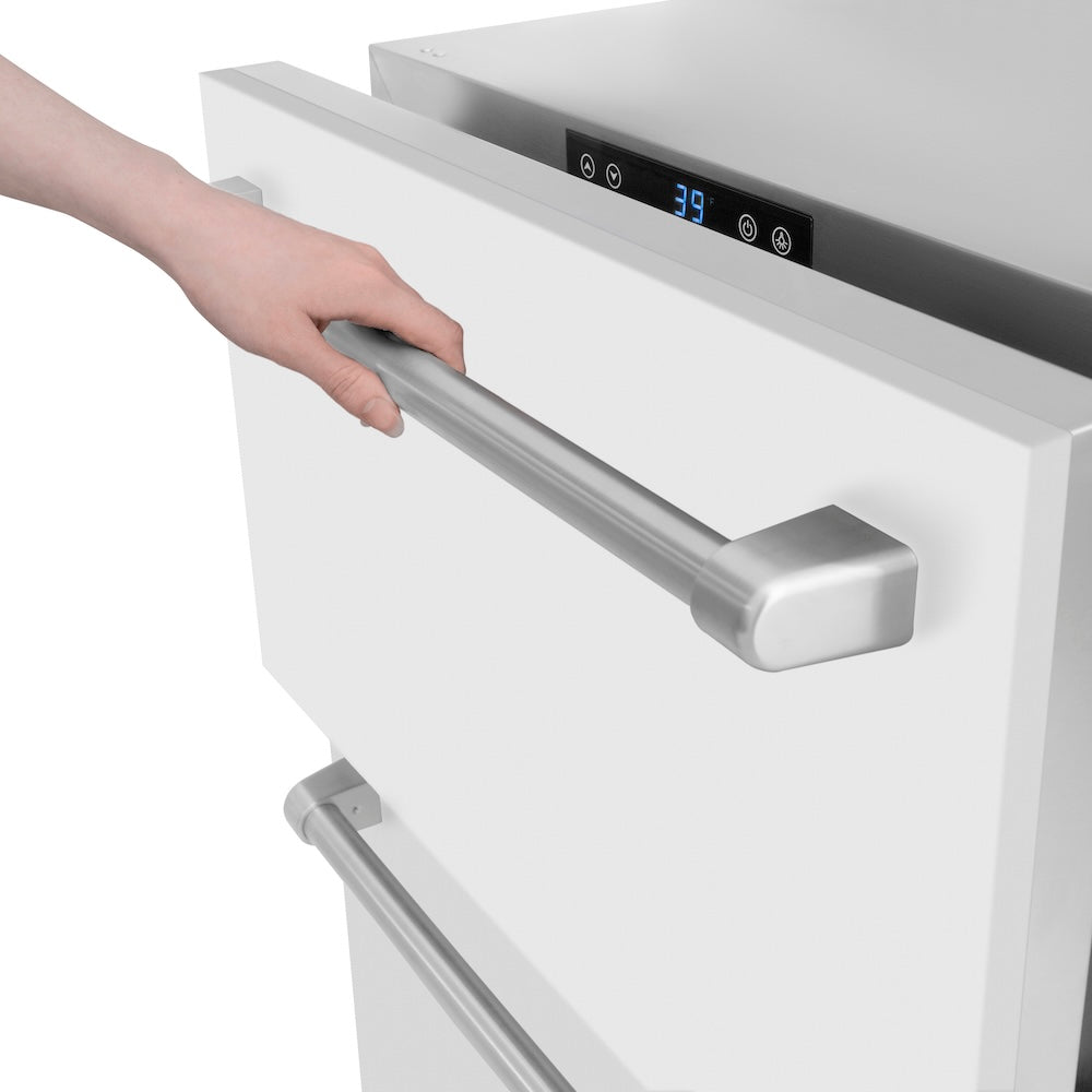 ZLINE 24 in. Touchstone 168 Can Outdoor-Rated Dual Refrigerator Drawer with White Matte Doors (RDSO-WM-24)
