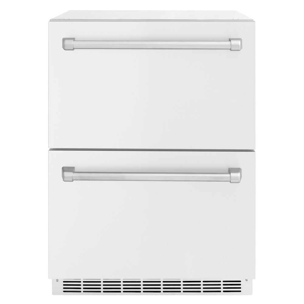 ZLINE 24 in. Touchstone 168 Can Outdoor-Rated Dual Refrigerator Drawer with White Matte Doors (RDSO-WM-24)