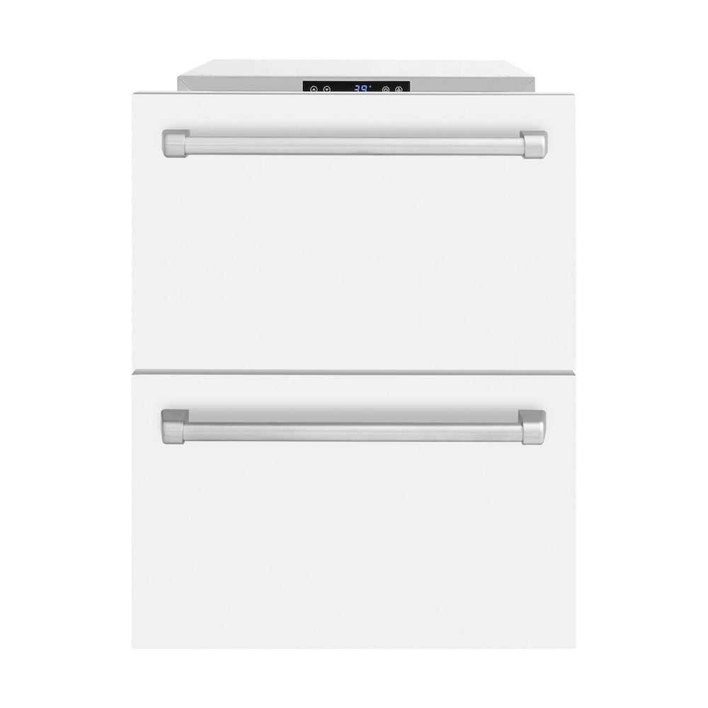 ZLINE 24 in. Touchstone 168 Can Outdoor-Rated Dual Refrigerator Drawer with White Matte Doors (RDSO-WM-24)