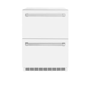 ZLINE 24 in. Touchstone 168 Can Outdoor-Rated Dual Refrigerator Drawer with White Matte Doors (RDSO-WM-24) front, closed.
