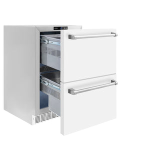 ZLINE 24 in. Touchstone 168 Can Outdoor-Rated Dual Refrigerator Drawer with White Matte Doors (RDSO-WM-24)