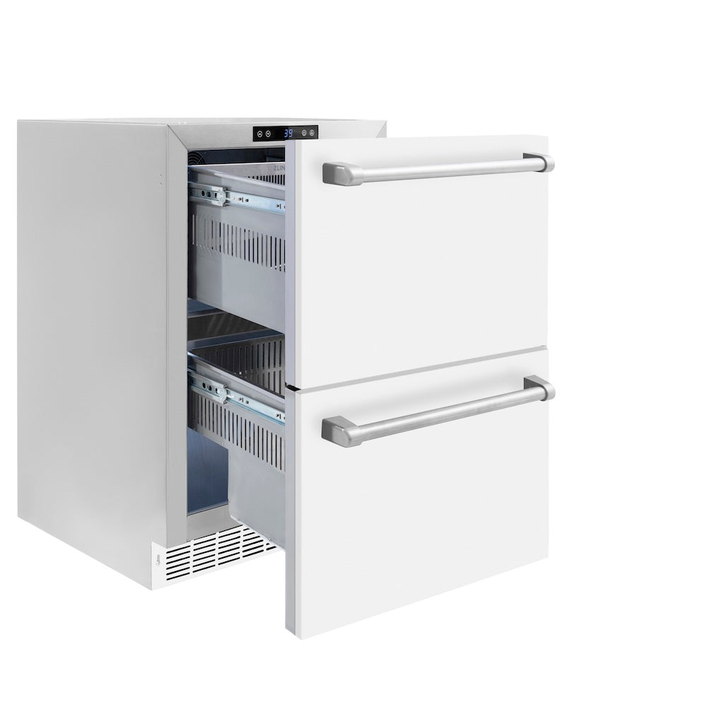 ZLINE 24 in. Touchstone 168 Can Outdoor-Rated Dual Refrigerator Drawer with White Matte Doors (RDSO-WM-24)