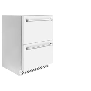 ZLINE 24 in. Touchstone 168 Can Outdoor-Rated Dual Refrigerator Drawer with White Matte Doors (RDSO-WM-24) side, closed.