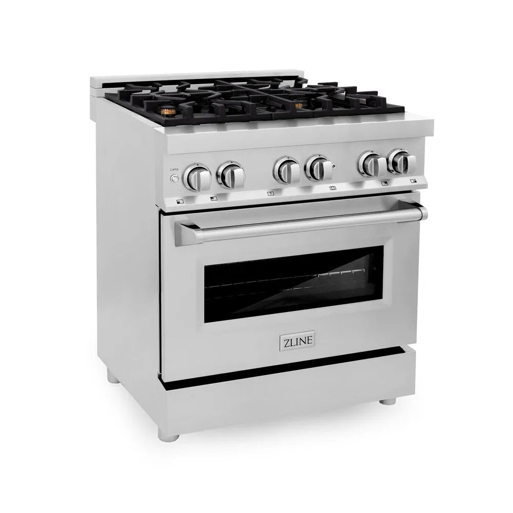 ZLINE 30 in. 4.0 cu. ft. Legacy Dual Fuel Range with Gas Cooktop and Electric Convection Oven in Stainless Steel with 4 Brass Burners (RA-BR-30) main image.