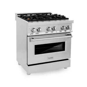 ZLINE 30 in. 4.0 cu. ft. Legacy Dual Fuel Range with Gas Cooktop and Electric Convection Oven in Stainless Steel with 4 Brass Burners (RA-BR-30) main image.