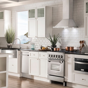 ZLINE 24 in. Convertible Vent Wall Mount Range Hood in Stainless Steel (KB-24) in a luxury kitchen.