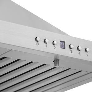 Button panel and display close-up on ZLINE Convertible Vent Wall Mount Range Hood in Stainless Steel (KB)