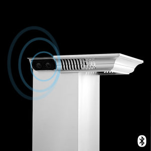 ZLINE 48 in. CrownSound™ Ducted Vent Wall Mount Range Hood in Stainless Steel with Built-in Bluetooth Speakers (KL2CRN-BT-48) speakers.