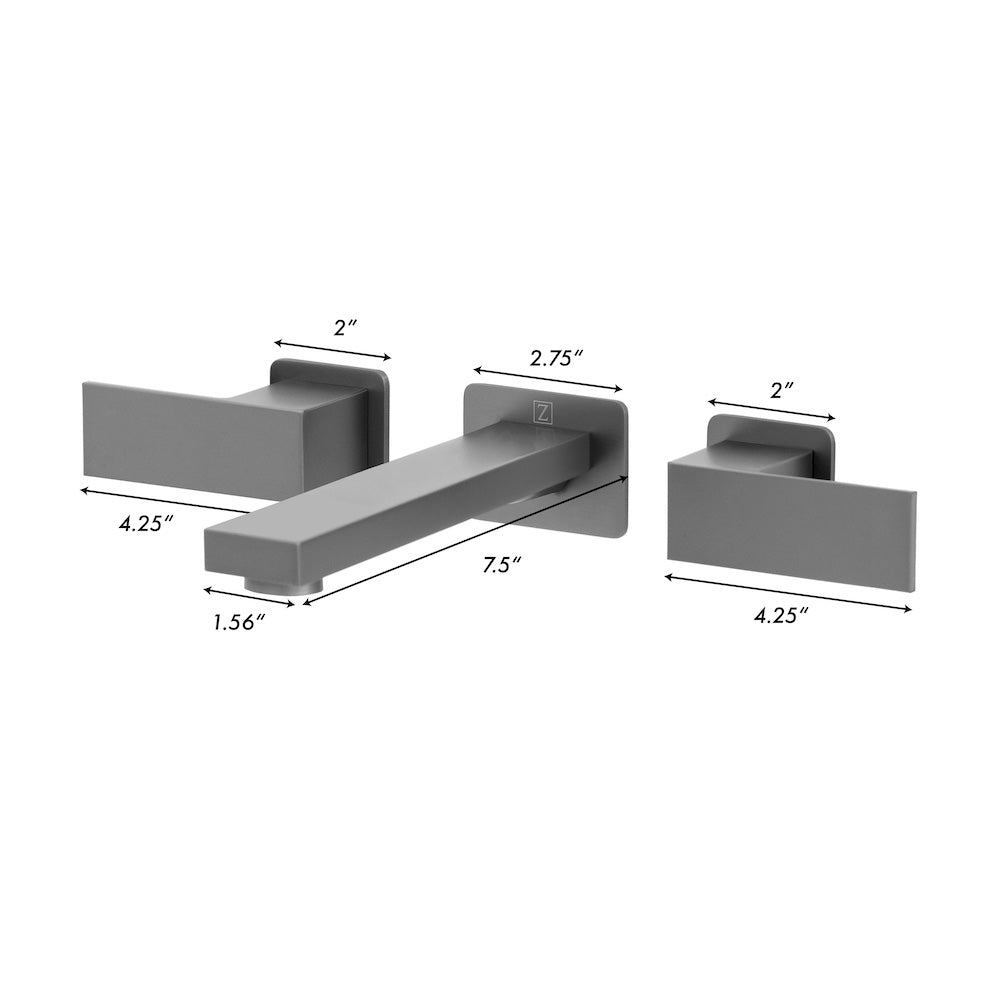 ZLINE Bliss Wall Mount Bath Faucet in Gun Metal (BLS-BFW-GM) dimensional diagram.