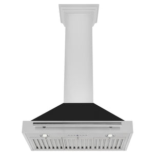 ZLINE Convertible Stainless Steel Range Hood with Black Matte Shell and Stainless Steel Handle (KB4STX-BLM) front, under.