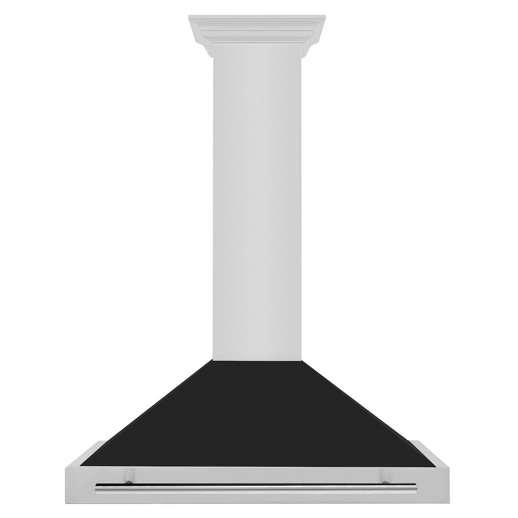 ZLINE Convertible Stainless Steel Range Hood with Black Matte Shell and Stainless Steel Handle (KB4STX-BLM) front.