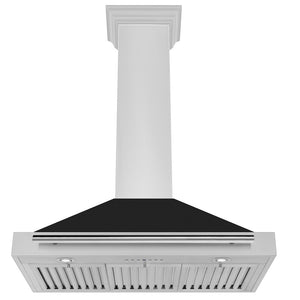 ZLINE Convertible Stainless Steel Range Hood with Black Matte Shell and Stainless Steel Handle (KB4STX-BLM) front, under.