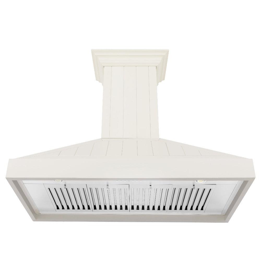 ZLINE 48 in. Ducted Vent Wooden Convertible Vent Wall Mount Range Hood in Cottage White (KPTT-48) front, under.
