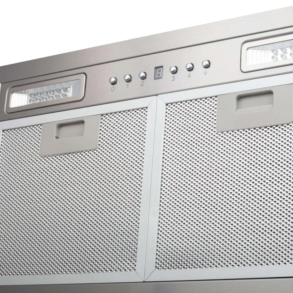 ZLINE 20.5 in. Ducted Wall Mount Range Hood Insert with LED Lighting in Stainless Steel (E690) close-up, filters.