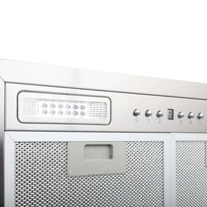 ZLINE 20.5 in. Ducted Wall Mount Range Hood Insert with LED Lighting in Stainless Steel (E690) close-up, built-in lighting.