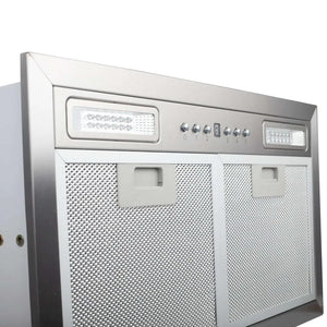 ZLINE 20.5 in. Ducted Wall Mount Range Hood Insert with LED Lighting in Stainless Steel (E690) side, close-up.