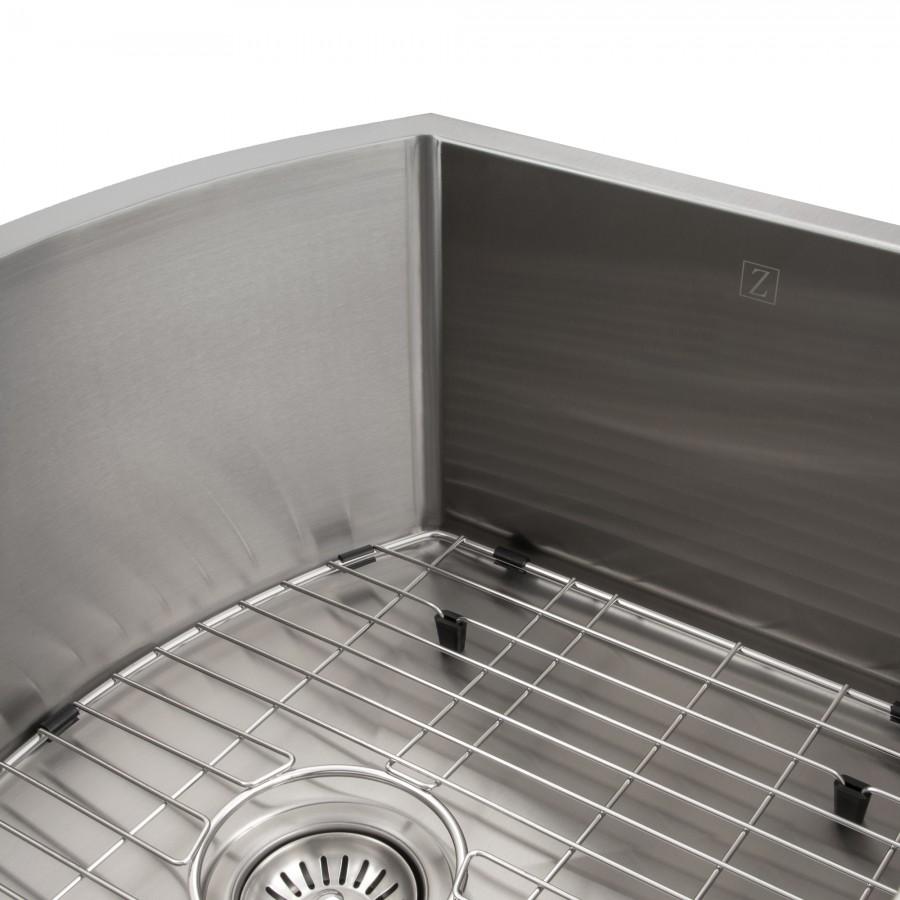 ZLINE Telluride 22 in. Undermount Single Bowl Stainless Steel Kitchen Sink with Bottom Grid (SCS-22) logo and utility rack.