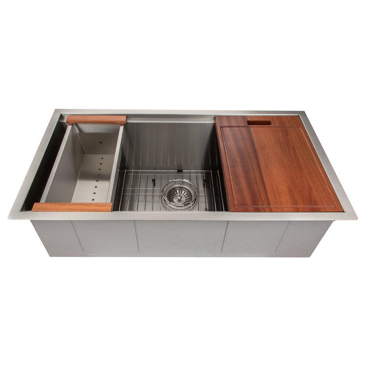 ZLINE Garmisch 33 in. Undermount Single Bowl Scratch Resistant Stainless Steel Kitchen Sink with Bottom Grid and Accessories (SLS-33S) front.