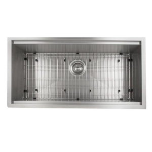 ZLINE Garmisch 33 in. Undermount Single Bowl Scratch Resistant Stainless Steel Kitchen Sink with Bottom Grid and Accessories (SLS-33S) top, with grid.