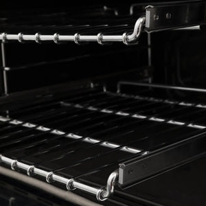 ZLINE Autograph Edition 30 in. 4.0 cu. ft. Legacy Dual Fuel Range with 4 Burner Gas Cooktop and Electric Convection Oven in Black Stainless Steel and Champagne Bronze Accents (RABZ-30-CB) ball-bearing oven racks from side.