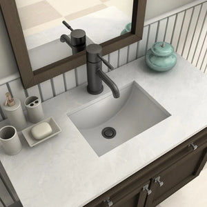 ZLINE Aloha Single Handle Bath Faucet in Matte Black (ALH-BF-MB) on a luxury bathroom vanity, above.