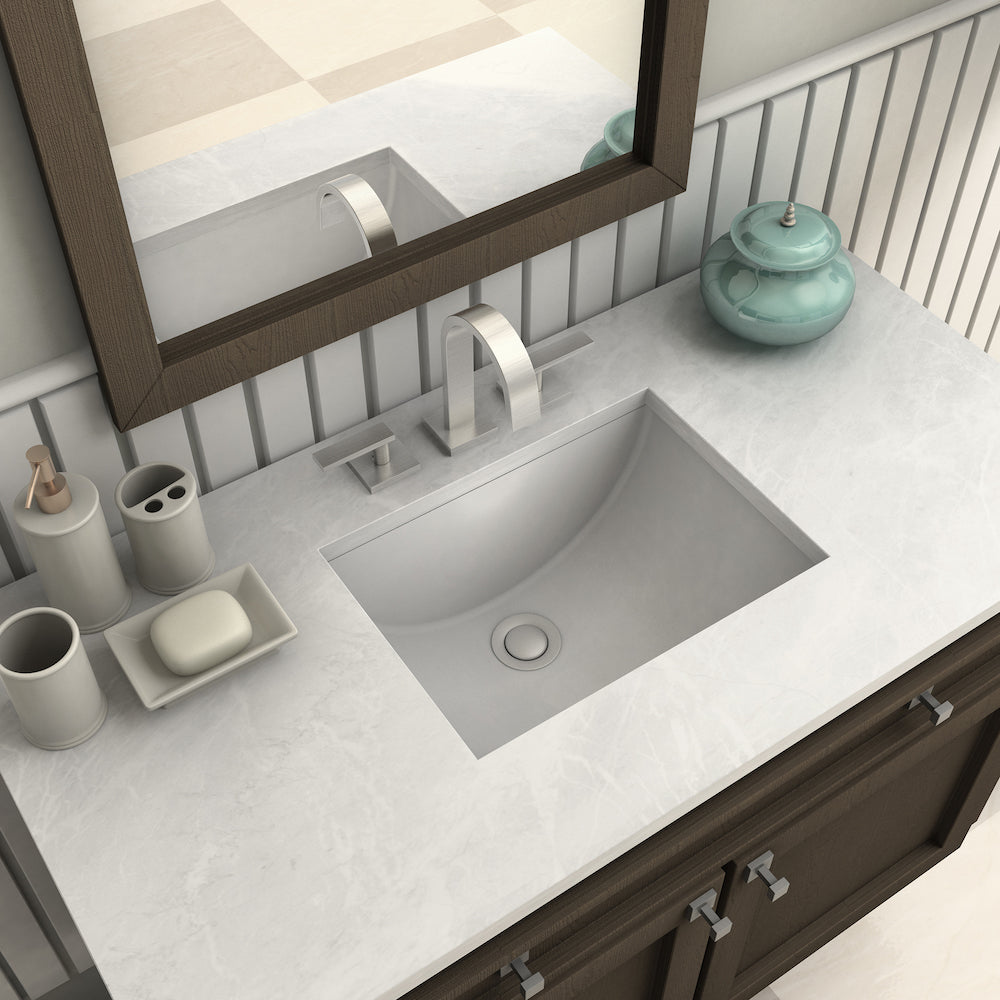 ZLINE Bliss Widespread Bath Faucet in Brushed Nickel (BLS-BF-BN) on a luxury bathroom vanity, above.