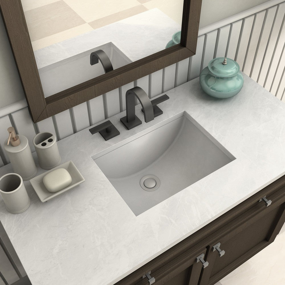 ZLINE Bliss Bath Faucet in Matte Black (BLS-BF-MB) on a luxury bathroom vanity, above.